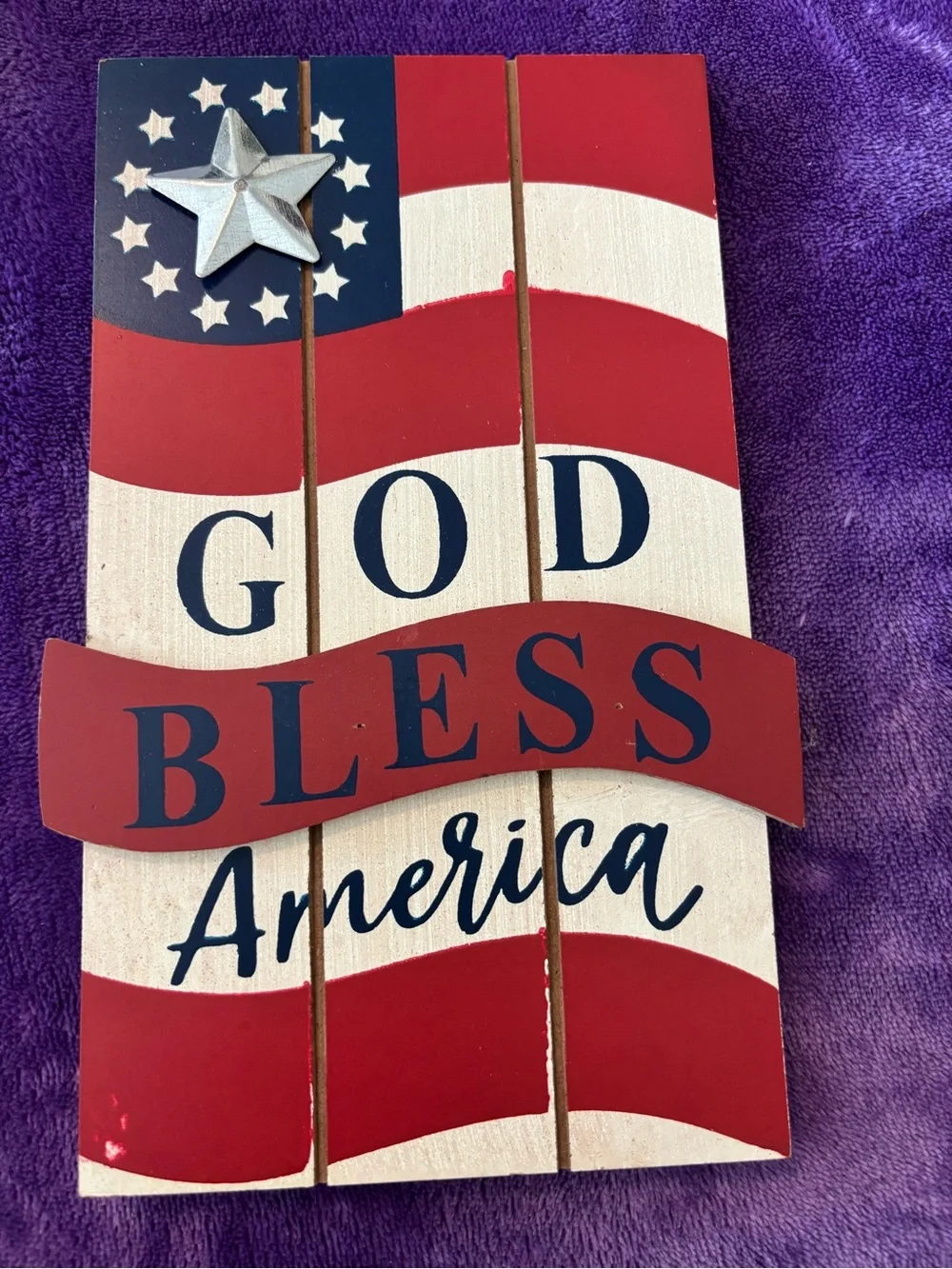 God Bless America Plaque with Red and Blue Candles